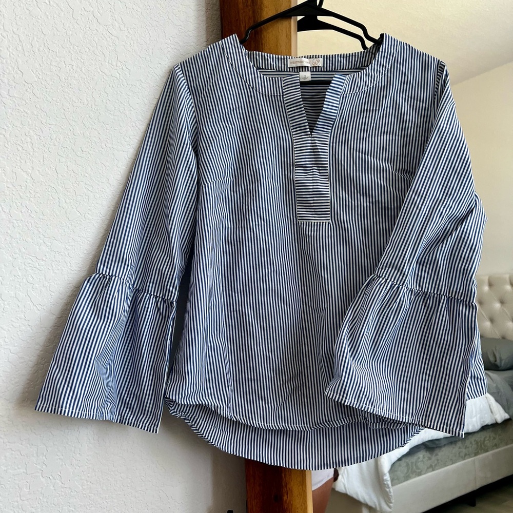 Westport Blue and White Striped Bell Sleeve Shirt